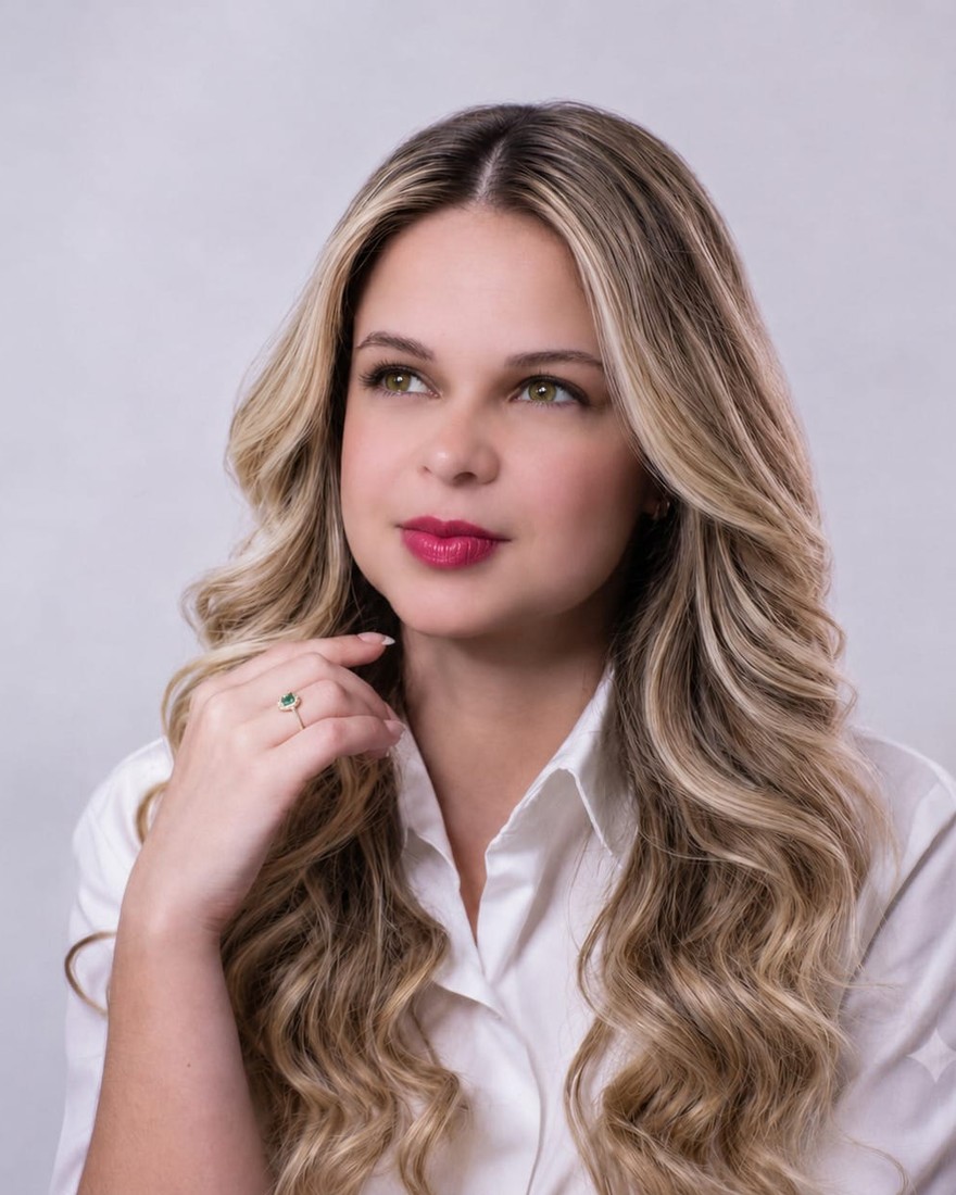 Yanni Vitorino em retrato, com a mão apoiada no queixo